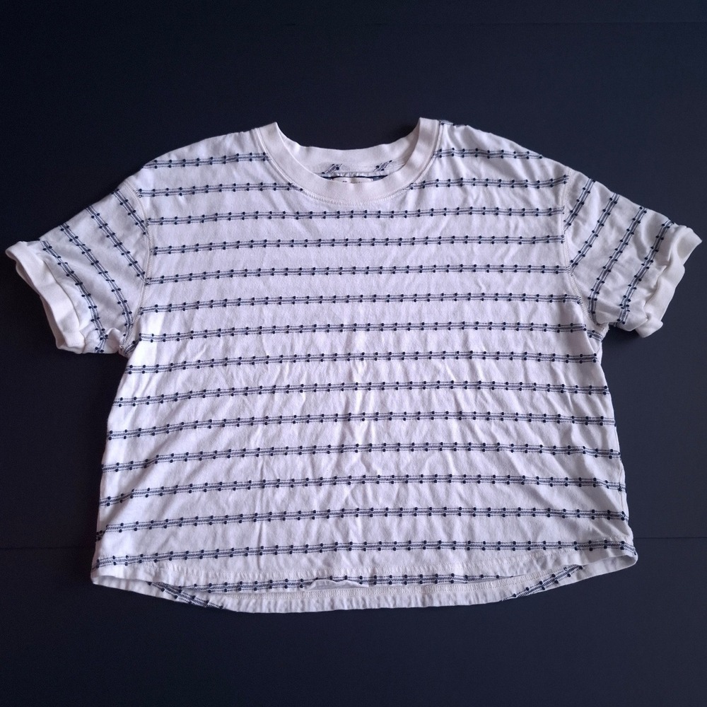 Madewell Boxy Crop Embroidered Tshirt Striped Normcore Minimalist Casual Prep L